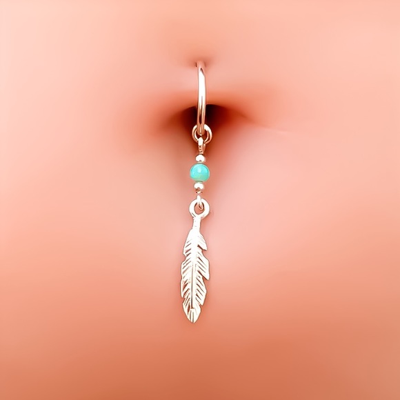 Moodtherapy Jewelry - 14KYGF Fire Opal Feather Naval Hoop Belly Ring